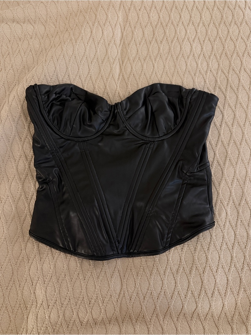 Fashion Nova Black Faux Leather Strapless Corset Bustier Top